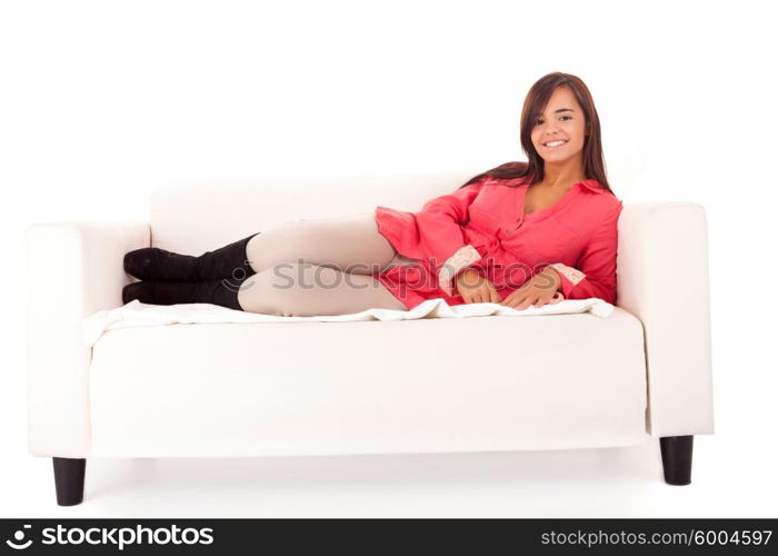 Young student woman posing over white background