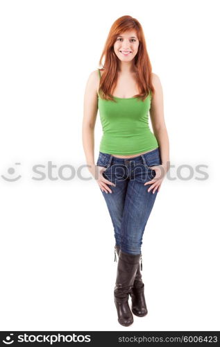 Young student woman posing over white background