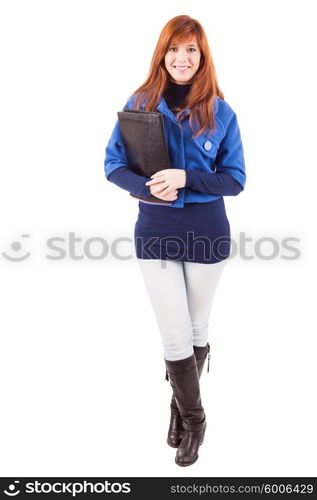 Young student woman posing over white background