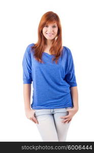 Young student woman posing over white background