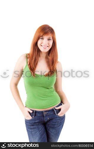 Young student woman posing over white background