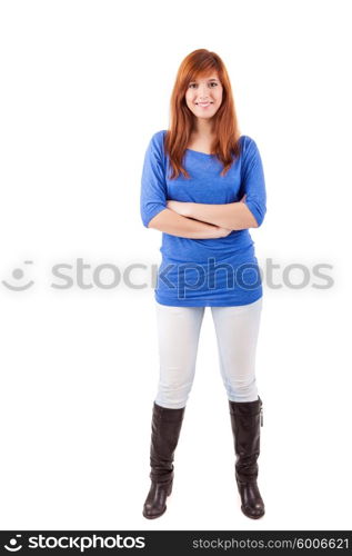 Young student woman posing over white background