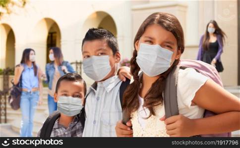 Young Students on School Campus Wearing Medical Face Masks.
