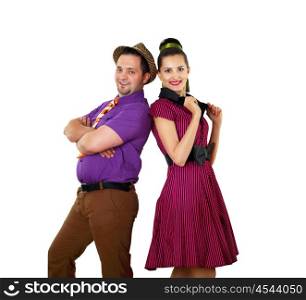 young stylish couple in bright colour wear dancing