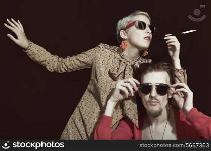 Young stylish couple in sunglasses closeup