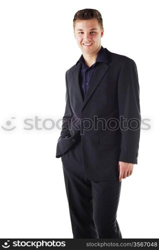 Young successful businessman on white background