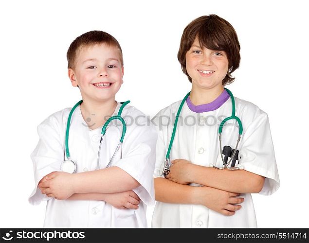 Young team of doctors isolated on white background