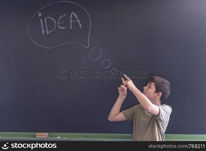 "Young teen and blackboard with "idea", Education concept"