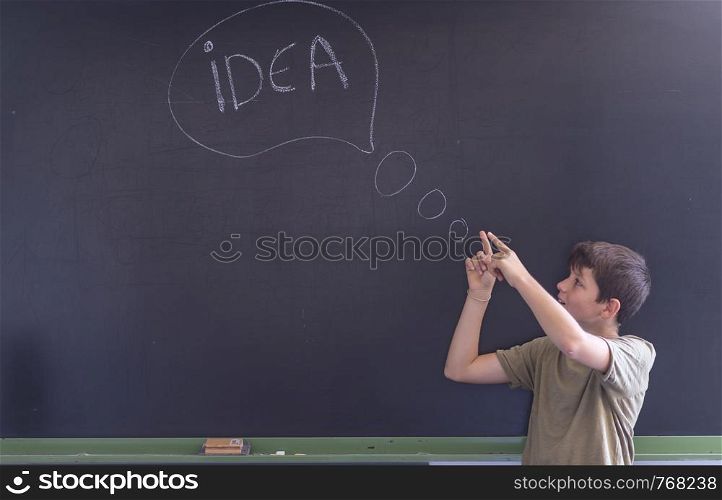 "Young teen and blackboard with "idea", Education concept"