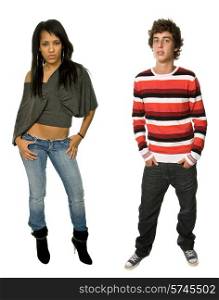 young teen couple full body, isolated on white