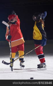 young teen girls ice hockey sport players portrait