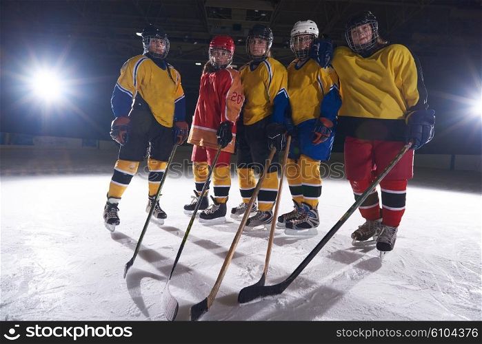 young teen girls ice hockey sport players portrait