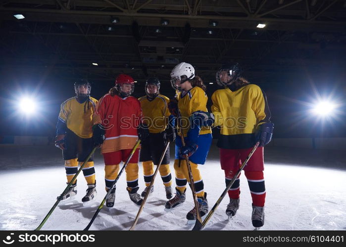 young teen girls ice hockey sport players portrait