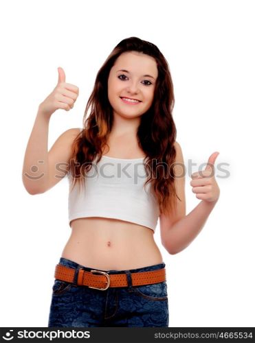 Young teenage saying Ok isolated on a white background