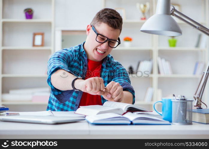 Young teenager preparing for exams studying at a desk indoors