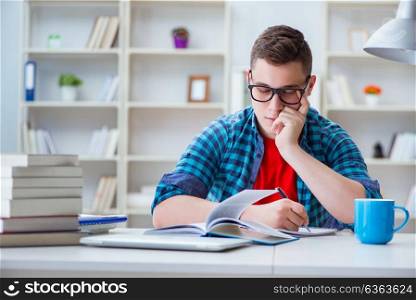Young teenager preparing for exams studying at a desk indoors