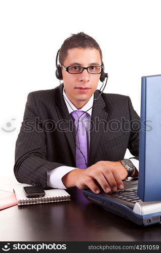 Young telephone operator at work