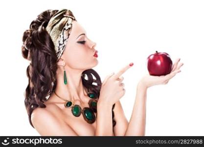 Young Tempting Woman Choosing a Healthy Apple - Dieting concept