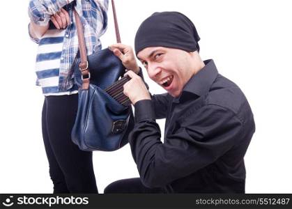 Young thief stealing woman&rsquo;s bag