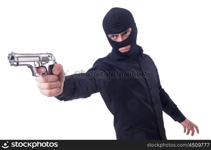 Young thug with gun isolated on white