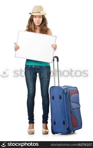Young traveller with blank board