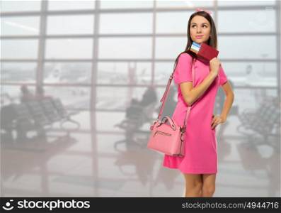 Young travelling girl in airport