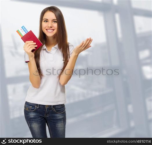 Young travelling woman in airport