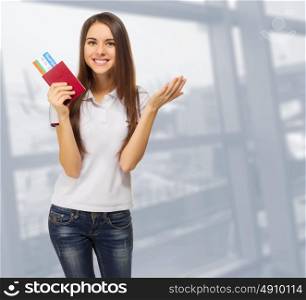 Young travelling woman in airport