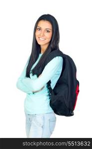 Young University Student with a Bagpack Isolated on White