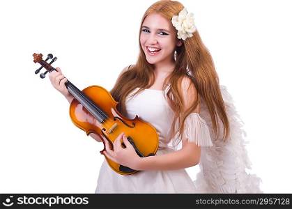 Young violin player isolated on white