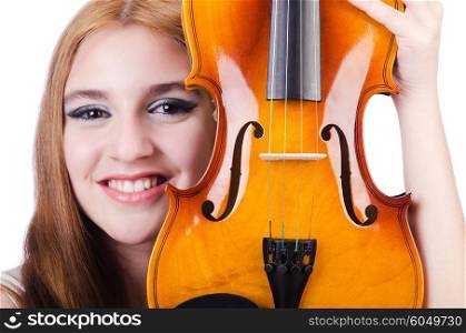 Young violin player isolated on white