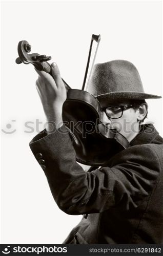 young violinist playing to violin close up