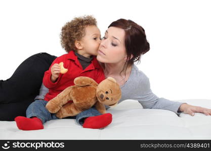 Young woman and adorable little boy