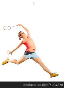 Young woman badminton player isolated (ver with shuttlecock)