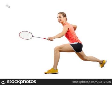 Young woman badminton player isolated (ver with shuttlecock)