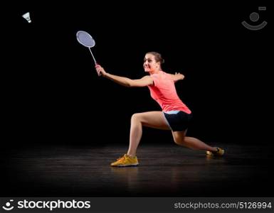 Young woman badminton player (on black version)