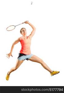 Young woman badminton player (version with shuttlecock)