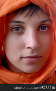 young woman close up portrait, studio picture