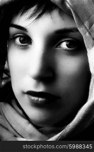 young woman close up portrait, studio picture