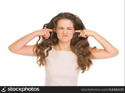 Young woman closing ears