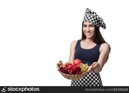Young woman cook isolated on white background