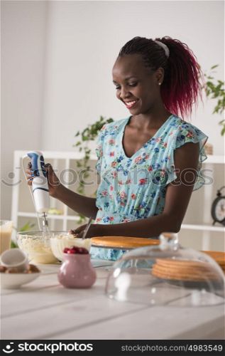 Young Woman Cooking at home. Healthy Food. Dessert Concept. Healthy Lifestyle. Cooking At Home. Prepare Food