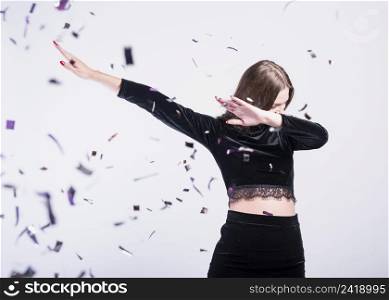 young woman dab position