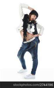 Young woman dancing hip-hop. Isolated on white background