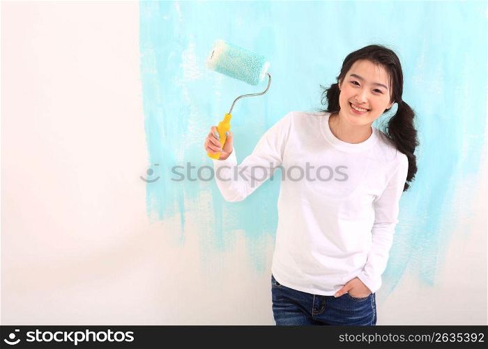 Young woman decorating