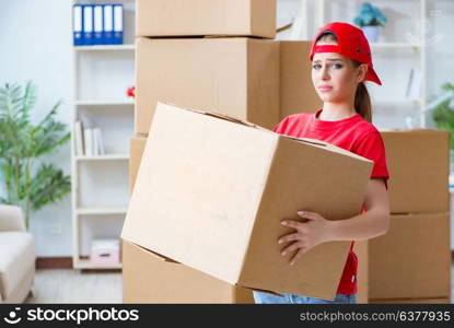 Young woman delivering boxes of personal effects