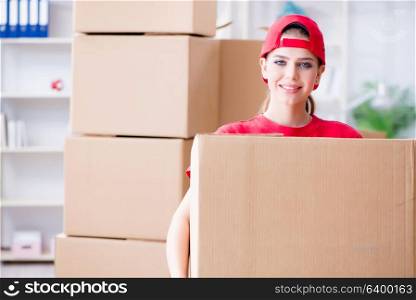 Young woman delivering boxes of personal effects