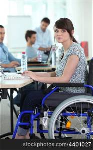 Young woman disabled at work