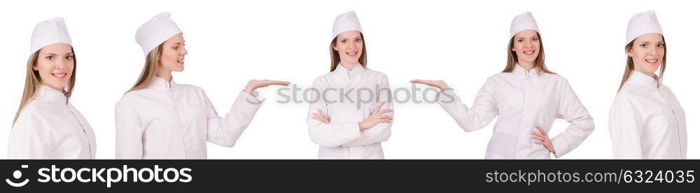 Young woman doctor isolated on white