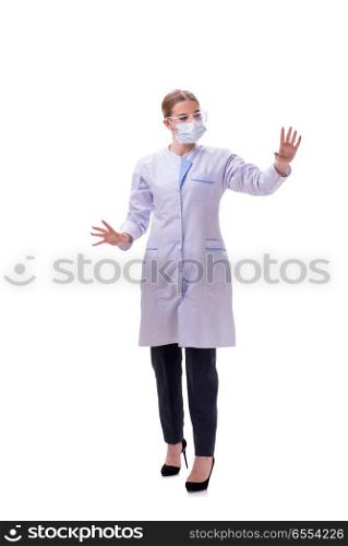 Young woman doctor isolated on white background